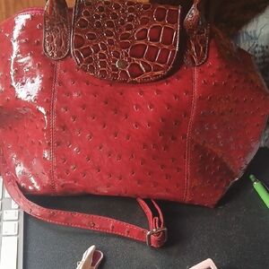 Red Textured Satchel Handbag - Women's Fashion Bag
